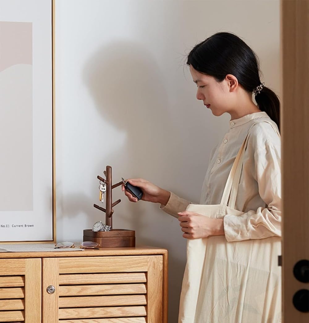 Vinebeautiful木製 胡桃の木 収納 キースタンド 鍵置き 鍵ホルダー